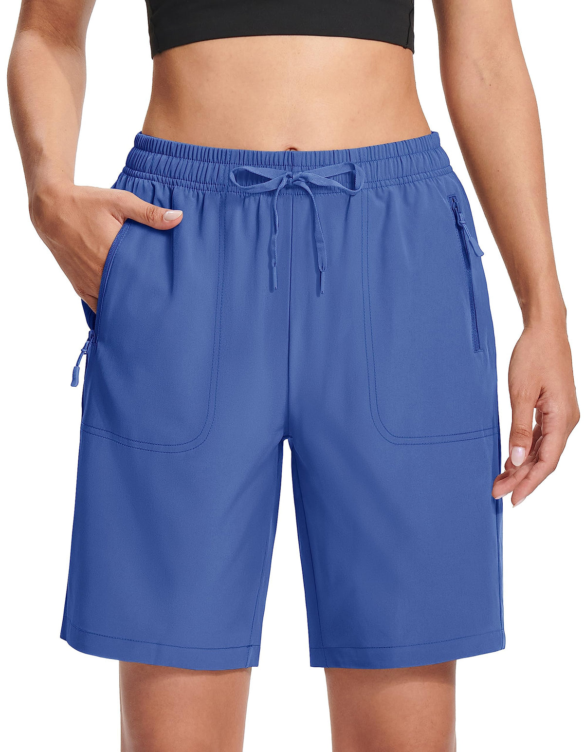 MAGCOMSEN Golf Shorts Women 8 Inch Inseam Hiking Shorts Lightweight Quick Dry Summer Athletic Blue Grey M