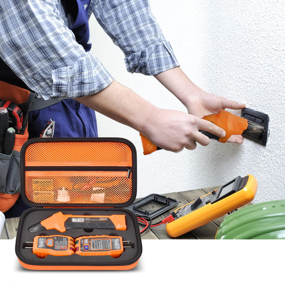Case Compatible with Klein Tools ET310 AC Circuit Breaker Finder & 80041 Outlet Repair Tool Kit & RT250 GFCI Receptacle Tester. Electrical Storage Organizer Holder Bag (Box Only)-Orange