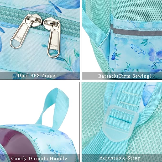 DSIUE Kids Backpack for Girls Elementary BookBags Teens Middle School Backpack with Lunch Box (Butterfly Green)