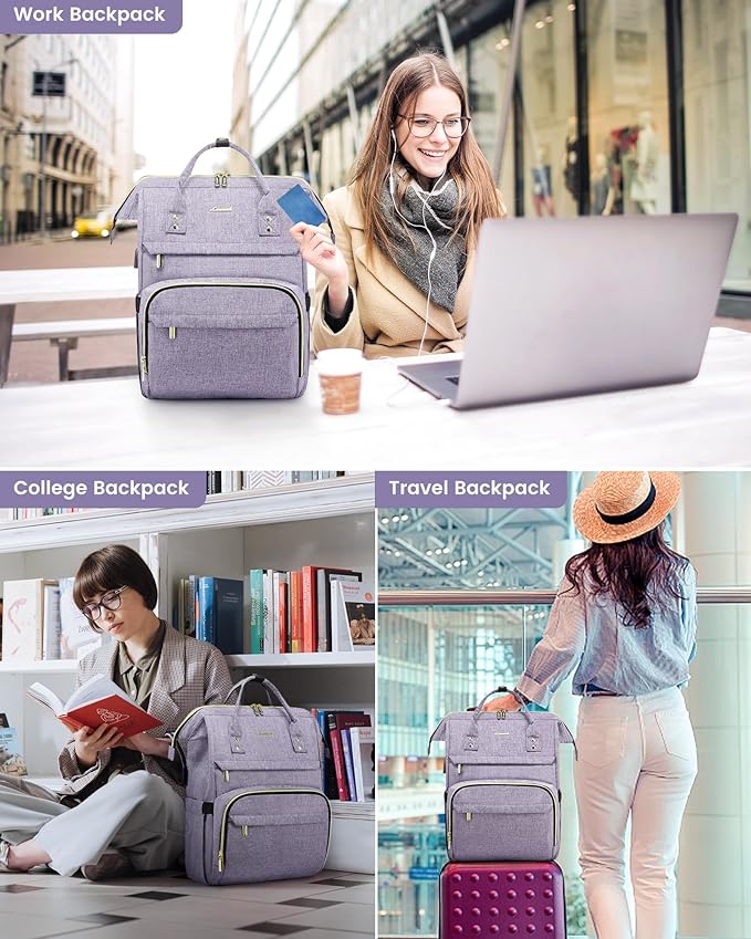 LOVEVOOK College Laptop Backpack, 15.6 Inch Travel Backpack for College, Waterproof Work Backpack Woman for Teacher Nurse Anti-theft Travel Back Pack, Gifts for Women, Purple