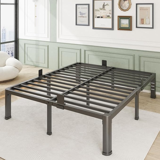 14 Inch King Bed Frame with Rounded Corner and Headboard Hole Mattress Retainers 3500 lbs Heavy Duty Support Metal Platform Bed Frame Noise Free No Box Spring Needed Easy Assembly