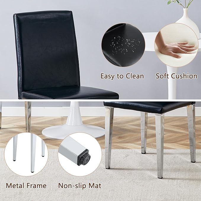 Glass Dining Table Set for 4, 63” Kitchen Table Set for 4, Modern Dining Room Table Set with Upholstered Chairs, Tempered Glass Tabletop with Y Shape Base