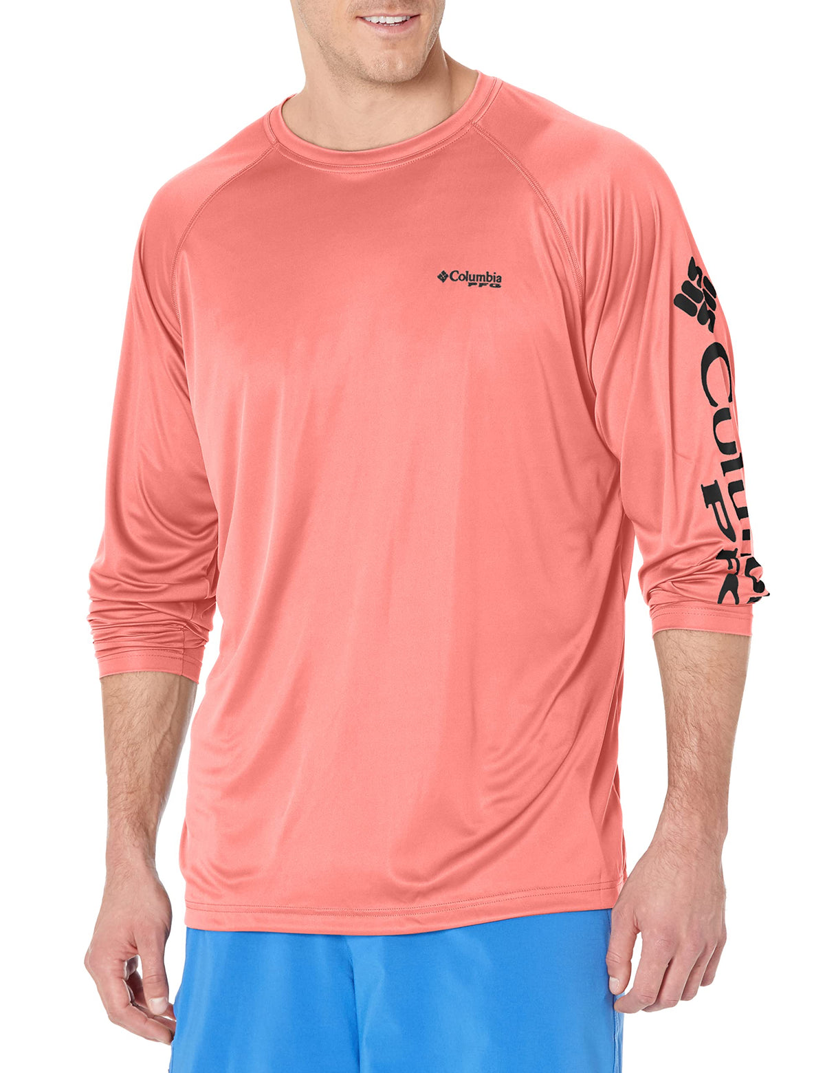 Columbia Men's Terminal Tackle Long Sleeve Fishing Shirt, Sorbet/Black Logo, 5X Tall