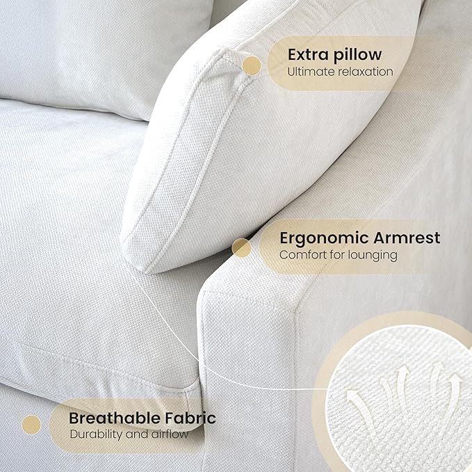 WJShome 160" Cloud Couch Sectional for Living Room, Down Filled Modular Sectional Sofa,4 Seater Convertible Couch, Sofa Covers Washable&Replaceable,White