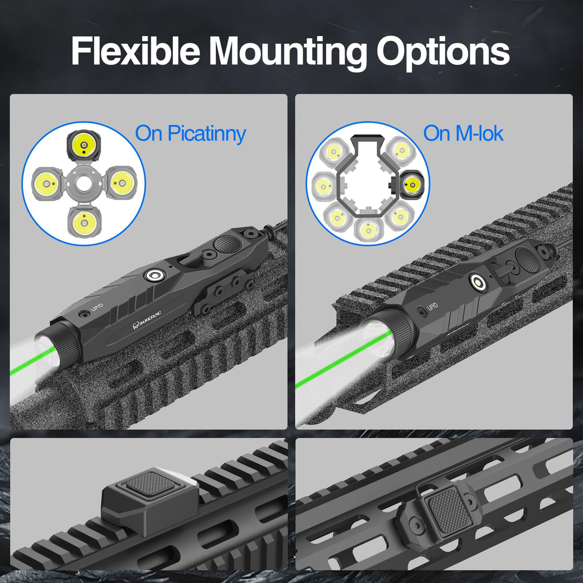 DARKFANG Mlok and Picatinny Flashlight and Laser Combo for Rifle