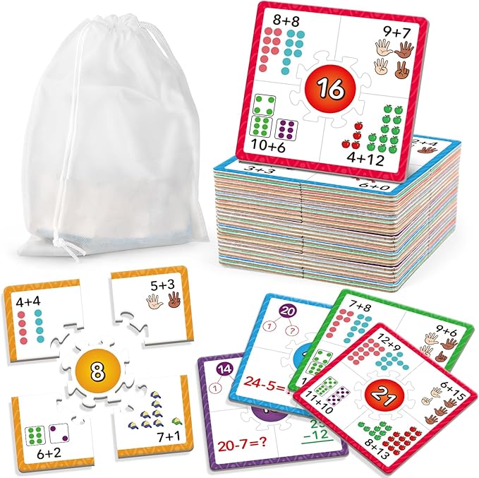 Torlam Addition and Subtraction Puzzle Cards Math Manipulatives Kindergarten Math Games for Kids, Homeschool Supplies Classroom Must Haves Preschool Learning Games Flash Cards Puzzles Toys