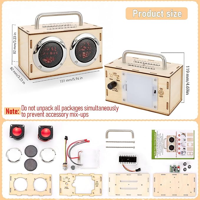 DIY Bluetooth Speaker Kit with Metal Handle - STEM Projects for Kids Ages 8-12, Build Your Own Portable Speaker, No Soldering Science Experiment Gift for Boys & Girls 8 9 11 13