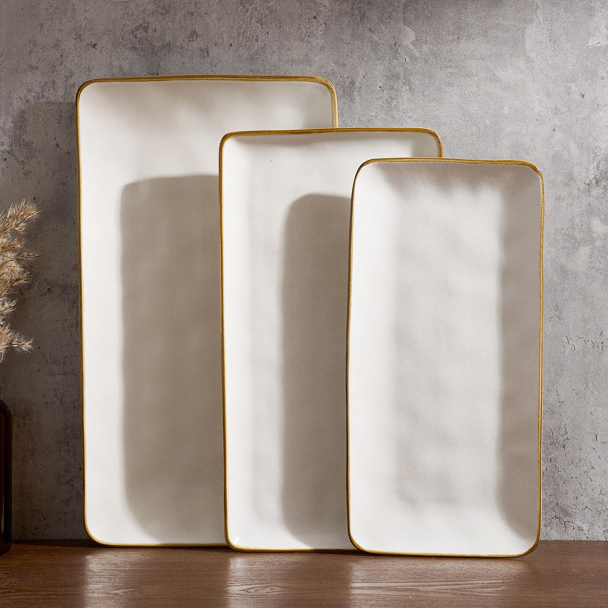 Famiware Serving Platters Set of 3 Sizes - Rectangular, Cappuccino White