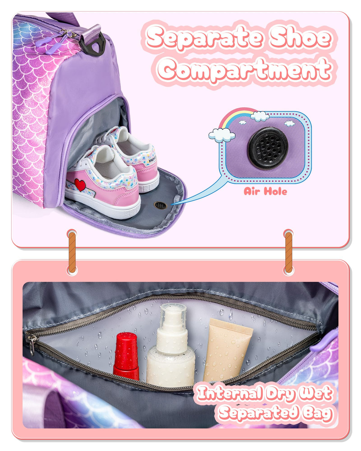 Vogewood Birthday Gift for Granddaughter-Girl Gym Bag with Shoe Compartment