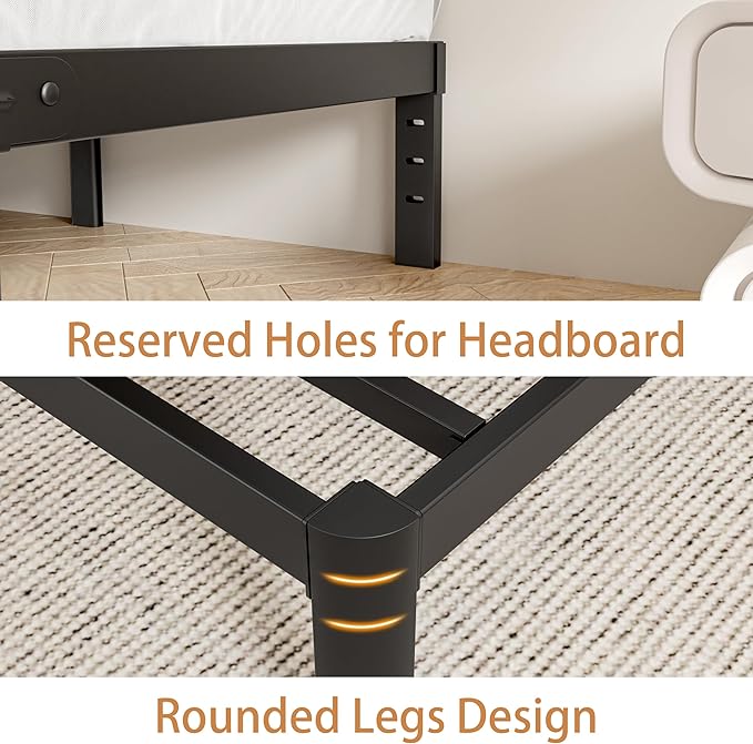 Black Bed Frame Twin Size 16 Inch, Metal Twin Bed Frame No Box Spring Needed, DIY Headboard Holes, Heavy Duty Steel Support 3500 LBS, Noiseless, Round Corner Legs, Storage Space, Easy Assembly
