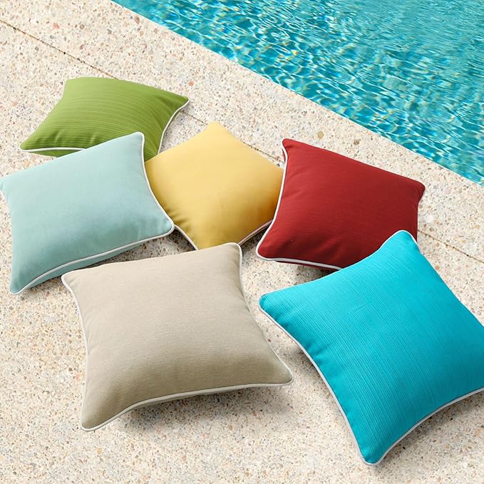 Decorative Outdoor Water Repellent Throw Pillows with Inserts, Set of 4, 16" x16" Pillows for Patio, Backyard, Bed, Couch, and Patio Furniture, Lawn Green