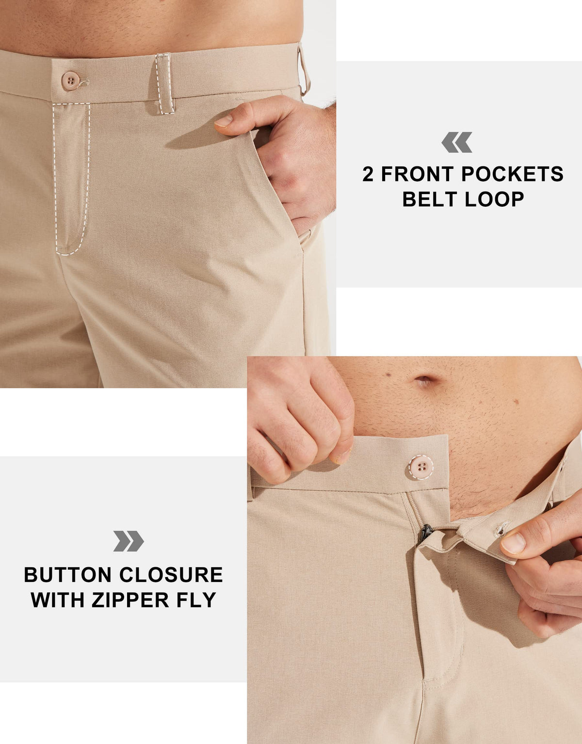 Libin Mens Golf Pants Stretch Work Dress Pants 30" Quick Dry Lightweight Business Casual Pant for Men Comfy Water Resistant, Khaki, 40W x 30L