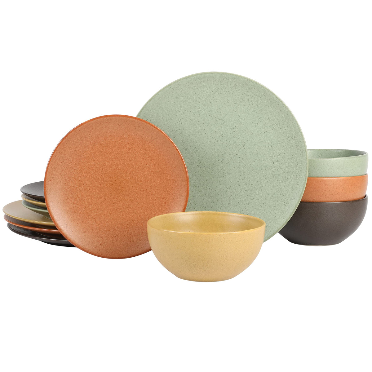 Gibson Elite 12 Piece Matisse Moderna Stoneware Reactive Glaze Plates and Bowls Dishes Dinnerware Set - Cobalt Blue