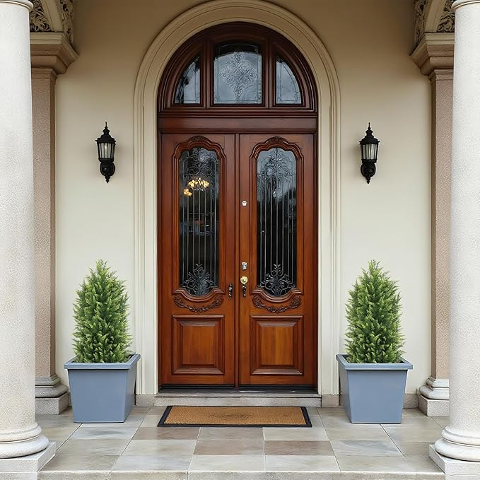 THE BLOOM TIMES 3FT Tall Artificial Cedar Topiary Trees Set of 2, UV Resistant Large Faux Cypress Evergreen Plants for Outdoor Planters, Realistic Fake Bushes & Shrubs for Front Porch Christmas Decor