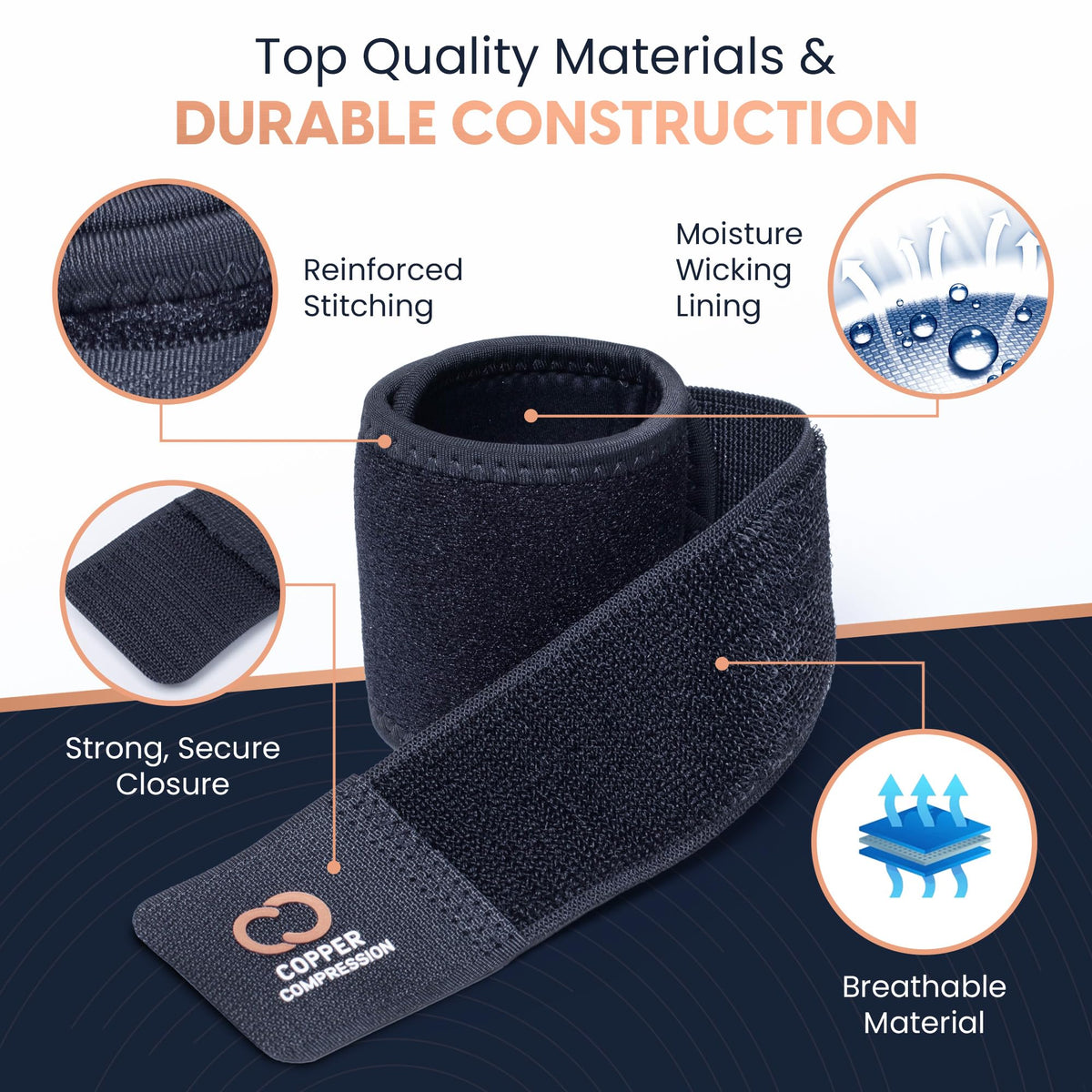 Copper Compression Wrist Wraps (2 Pack) – Adjustable Copper Infused Wrist Support for Weightlifting, Workouts, Injury Recovery, Carpal Tunnel, Tendonitis, and Pain Relief – Breathable and Comfortable Straps