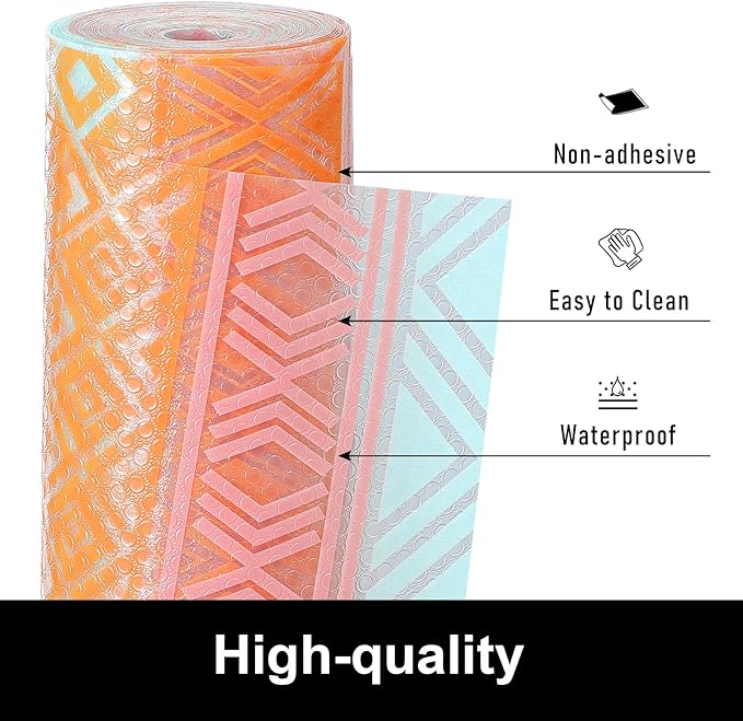 Cooyes Drawer and Shelf Liner, Non-Adhesive Shelf Liners for Kitchen Cabinets, Thick Strong Grip Mats for Desk, Shelves, Bathroom Drawers, Fridge, Cabinet Protection（17.5" W x 197" L）