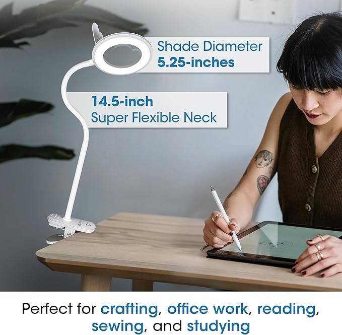 OttLite Lighted Magnifier Clip Lamp. Clearsun, White, Shipper