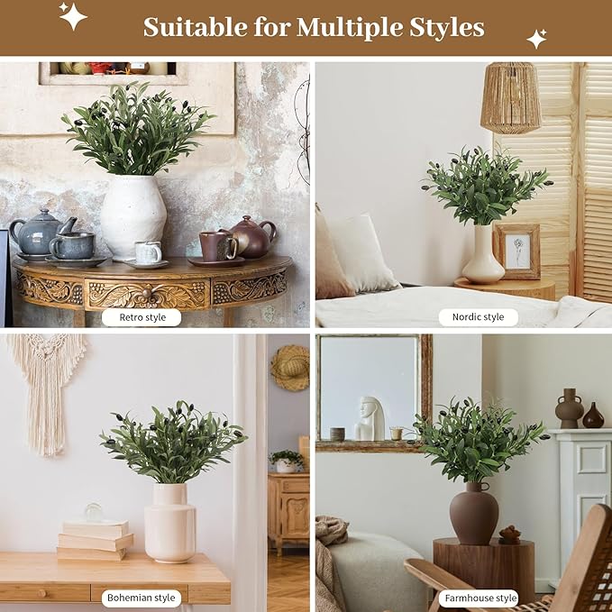 Leftover 12PCS 18Inch Faux Olive Branches for Vase,Artificia Tree Branches,Fake Plants,Greenery Stems,Eucalyptus Stems,Green Leaves for Centerpieces Decoration,Home Decor,Coffee Table Decor
