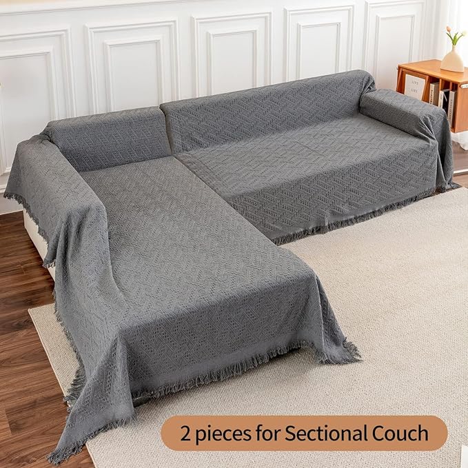 Deep Dream Sofa Cover, Sectional Couch Covers, Couch Covers for 3 Cushion Couch, Couch Cover for Dogs, Geometrical Jacquard Fabric Sofa Cover (Large, 71" x 102", Dark Grey)