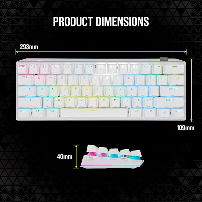 Corsair K70 PRO MINI Wireless RGB 60% Mechanical Gaming Keyboard - Fastest Sub-1ms Wireless, Swappable Cherry MX Speed Keyswitches, Aluminum Frame, PBT Double-Shot Keycaps - NA Layout, QWERTY - White