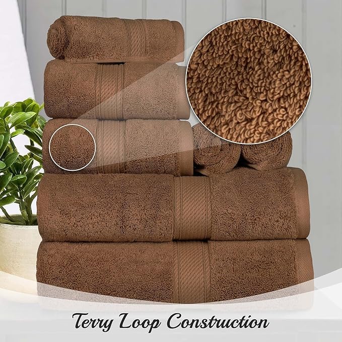 Superior Egyptian Cotton Pile Bath Towel Set of 2, Ultra Soft Luxury Towels, Thick Plush Essentials, Absorbent Heavyweight, Guest Bath, Hotel, Spa, Home Bathroom, Shower Basics, Chocolate