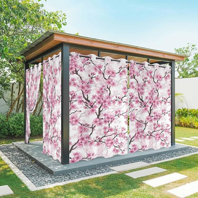 Cherry Flowers Outdoor Curtains