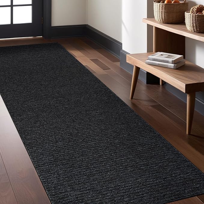 Non Slip Dark Gray Solid Rubber Back Thing Runner Rugs for Living Room 2x7 for Kitchen, Rug for Bedroom and Hallway, Stain Resistant Easy Cleaning Non Shedding Carpet Dark Gray 2 x 7