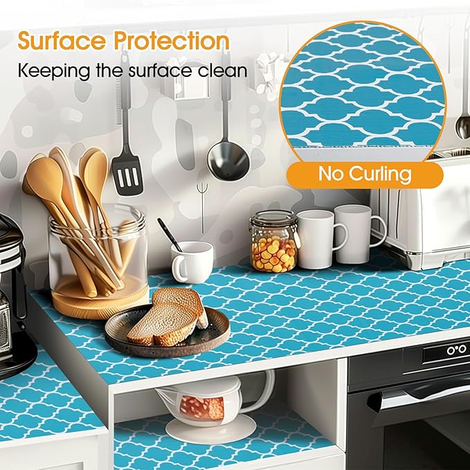 Shelf and Drawer Liner for Kitchen Cabinets Non-Adhesive, Strong Grip Non-Slip Thickened Cabinet Liners for Shelves, Waterproof Mats for Dresser Cupboard, Green/White, 23 in x 10 Feet