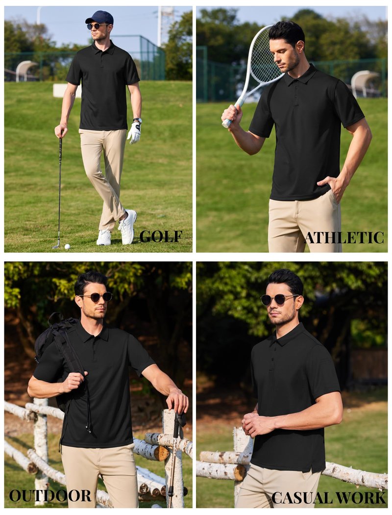 COOFANDY Polo Shirts for Men Short Sleeve Dry Fit Golf Polo T Shirt Quick Dry Performance Tactical Polos Black Collared Work Shirt
