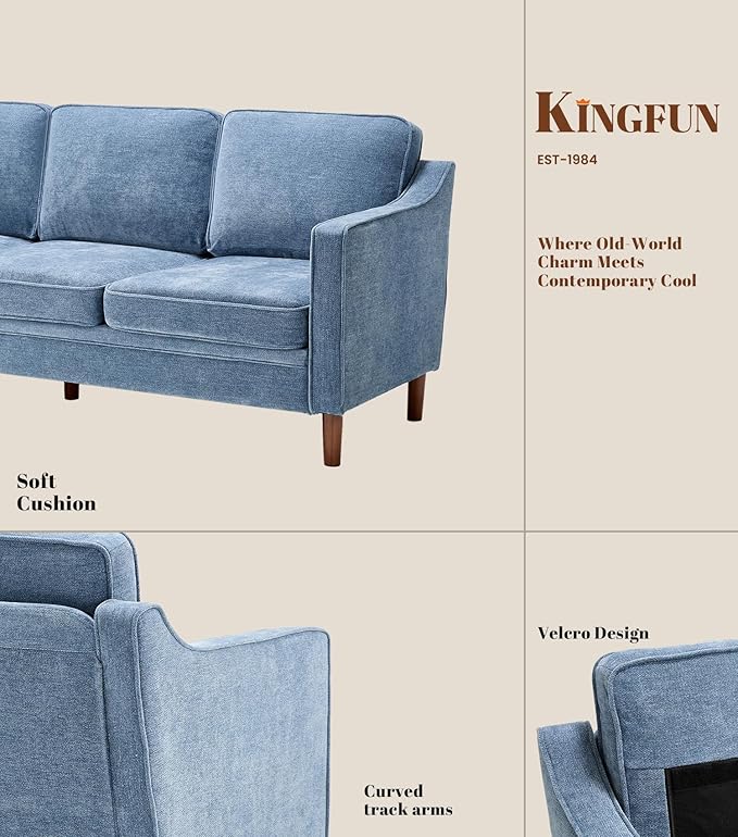 Kingfun Living Room Furniture Sets, 3 Seater Couch and Loveseat, Mid Century Modern Sofa Set, Chenille Couch with Solid Wood Frame for Living Room & Bedroom, Light Blue