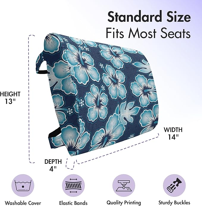 Ambesonne Aloha Lumbar Back Support Pillow, Hibiscus Hawaiian Tropical Island Flowers Petals and Buds Leaves Art Print, High Density Foam for Office Chairs Car Seats, 14" x 13", Dark Blue Sky Blue