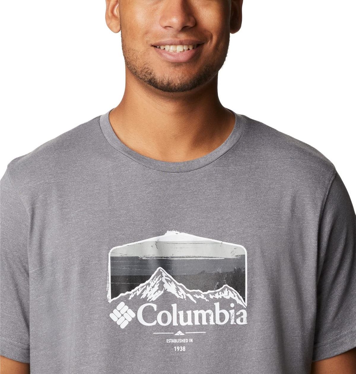 Columbia Men's Thistletown Hills Graphic Short Sleeve, City Grey Heather/Hikers Graphic, X-Large Tall