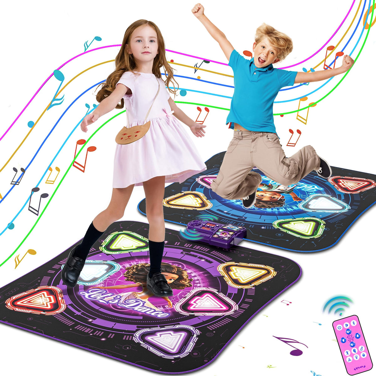 Double Dance Mat for Kids, Single & Double Players Electronic Dance Pad with Light-up12-Button Wireless Bluetooth, LED Light 5 Game Modes Christmas Birthday Gift for Girls Boys Ages 3 4 5 6 7 8 8-12