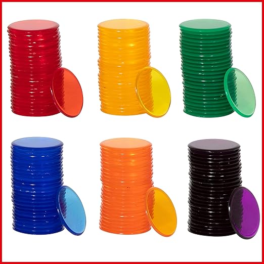 edxeducation Transparent Counters | Set of 500 | Math Manipulatives for Kids | Assorted Colors | 3/4 in | Counting, Sorting, Light Table, Bingo Chips and more