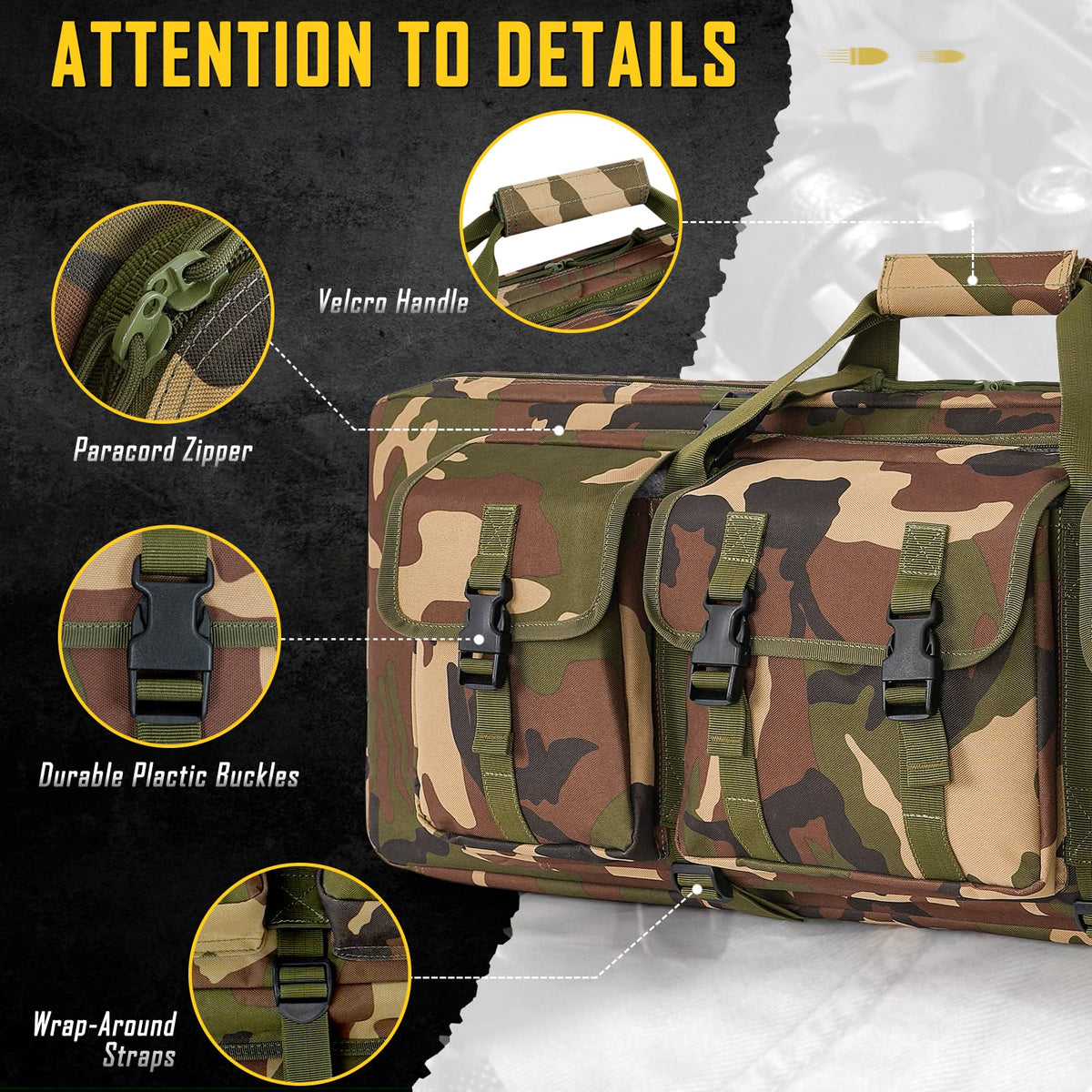 DULCE DOM Double Rifle Case 52'' Soft Gun Bag Tactical Backpack with Movable Divider for Hunting Shooting Range, MOLLE System Multiple Magazine Pouches & Accessory Bags