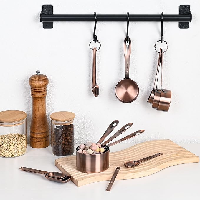 Nstezrne Copper Measuring Cups and Spoons Set 17 for Dry & Liquid, Metric & Us Stainless Steel Measuring Cups and Spoons Set with Leveler for Kitchen & Baking with 3/4 & 2/3 Measurer Cup