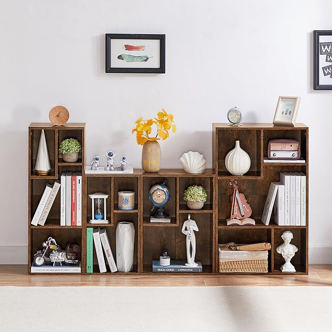 VECELO Small Bookshelf, 3 Cube Shelf, Fits Tallest Hardcovers, Horizontal Available, Short Bookcase for Small Spaces, Brown