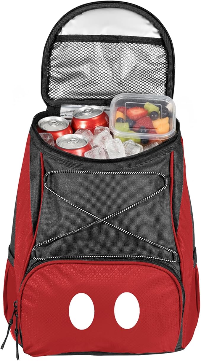 PICNIC TIME Disney Mickey Mouse Backpack Cooler, Insulated Leakproof Soft Cooler Backpack, Waterproof Lunch Bag, Portable Hiking Backpack Ice Chest for Picnic, Beach, Camping & Travel (Red Gray)