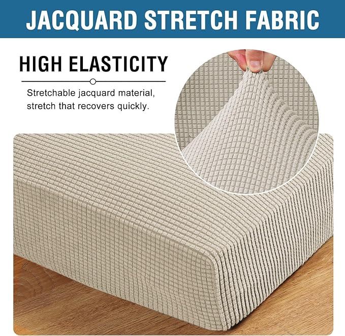H.VERSAILTEX Super Stretch Individual Seat Cushion Covers Sofa Covers Couch Cushion Covers Slipcover Sets Thick Jacquard Textured Twill Fabric (1 Piece Loveseat Cushion Cover, Island Fossi)