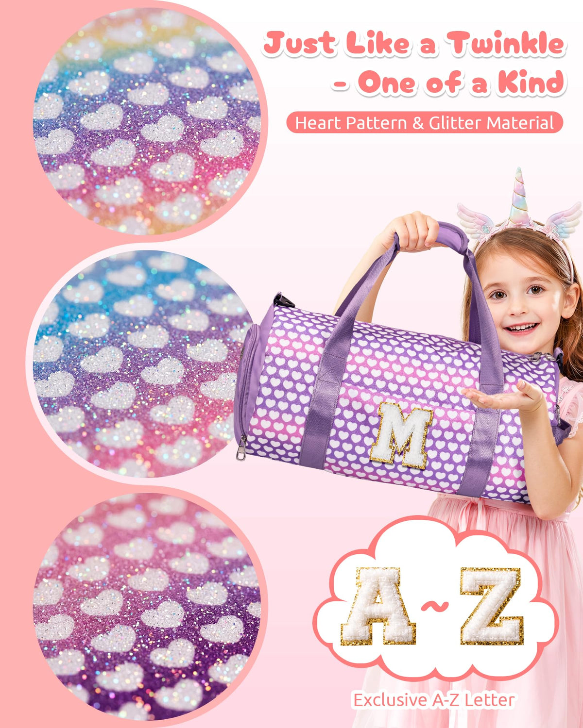 Vogewood Customed Birthday Gifts, Girls Travel Duffle Bag with Makeup Pouch, Initial Kids Overnight Bag with Shoe Compartment, Personalized Ballet Dance Bag for Grandkids (Letter E)