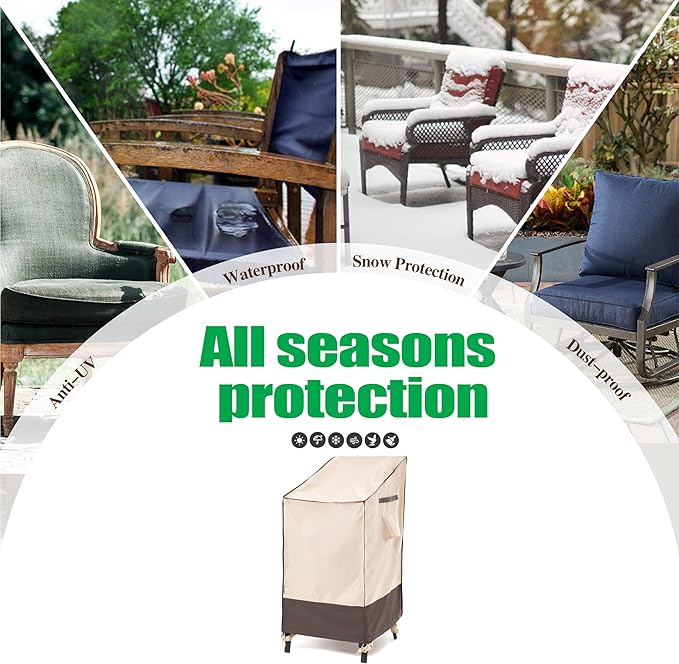 F&J Outdoors Waterproof Anti-UV Heavy Duty High Back / 4 Stackable Chairs Cover, 27" W x 34" D x 41" H, 1Pack