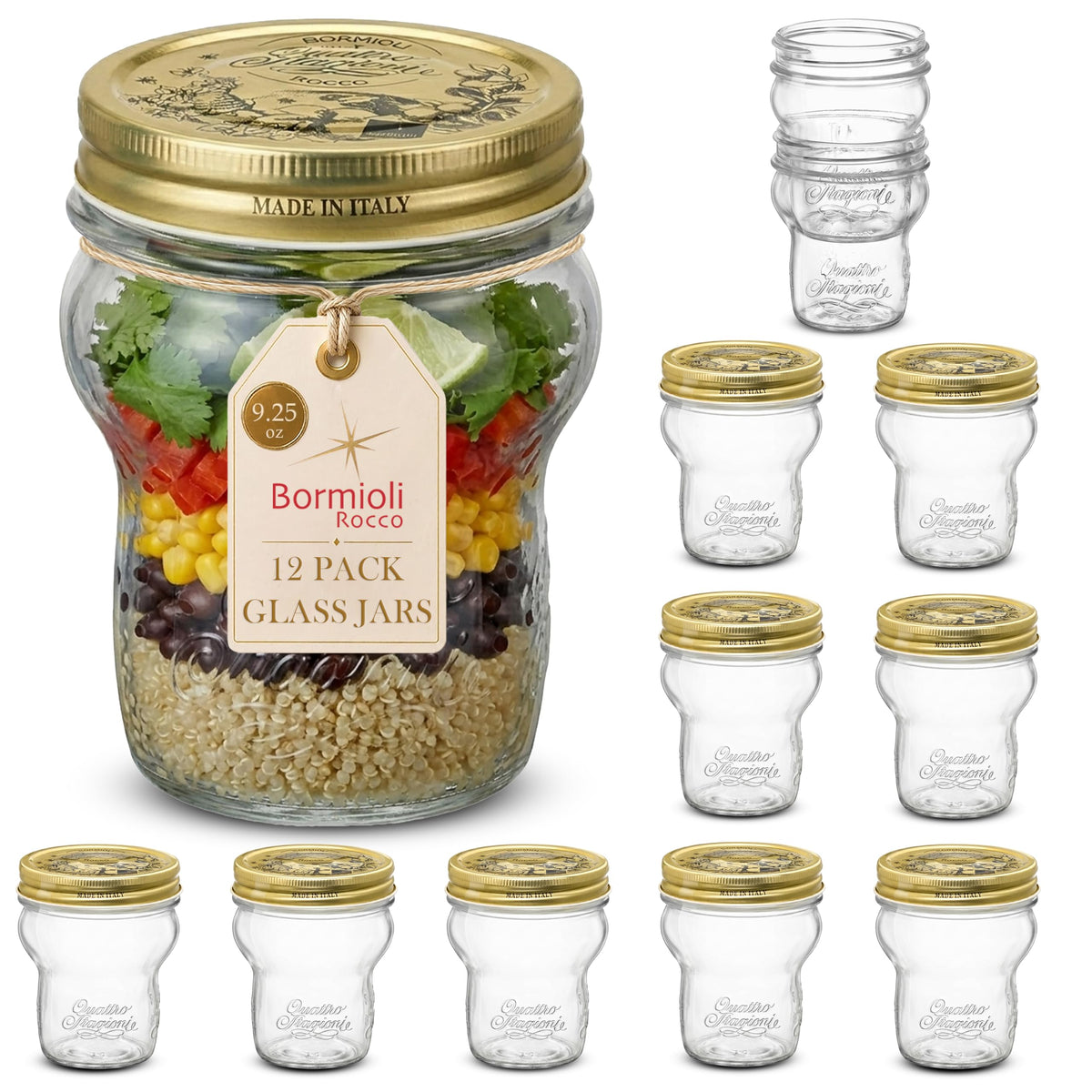 Bormioli Rocco Quattro Stagioni Stacking Jar - ClearGold, Set of 12