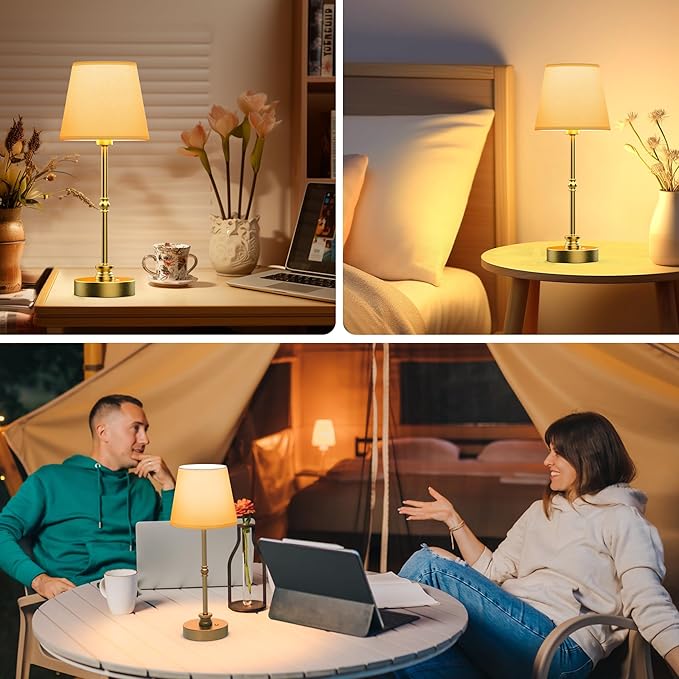 Rechargeable Table Lamp Cordless,5200mAH Battery Operated LED Lamp,3000K Stepless Dimming,Portable Touch Control Wireless Lamp for Dining Room Living Room Bedroom Restaurant Gold 1 Pack