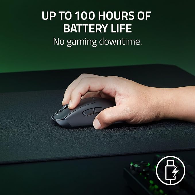 Razer DeathAdder V3 HyperSpeed Wireless Gaming Mouse: 55g Lightweight - USB C Charging - Up to 100 Hr Battery - Advanced 26K Optical Sensor - Gen-3 Optical Switches - 8 Programmable Controls - Black