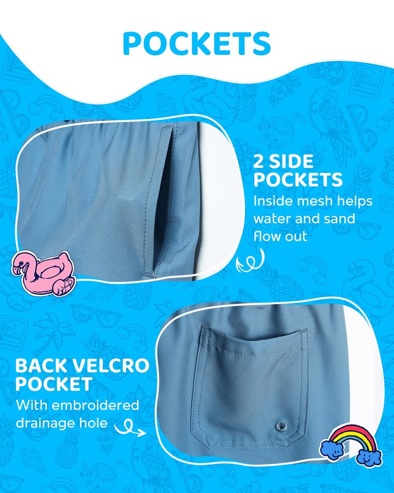 maamgic Boys Swim Trunks with Compression Liner 4-Way Stretch Quick Dry Swim Shorts Swimming Trunks Toddler Boy Haze Blue White 10-12 Years