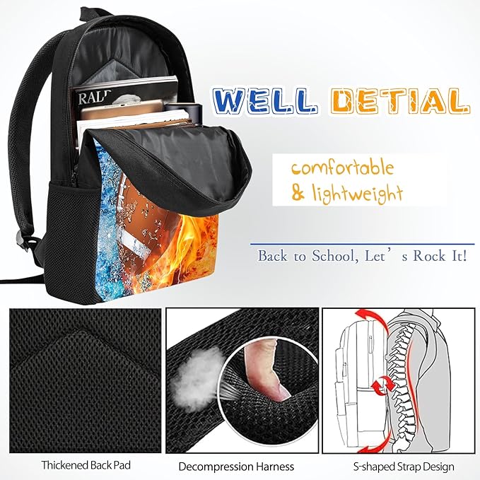 3PCS Football Backpack Set for Boys, Lightweight Large Backpack with Lunch Box & Pencil Case, Cool Sport Bookbag for Kids, Back to School Backpacks for Elementary & Middle School - 02