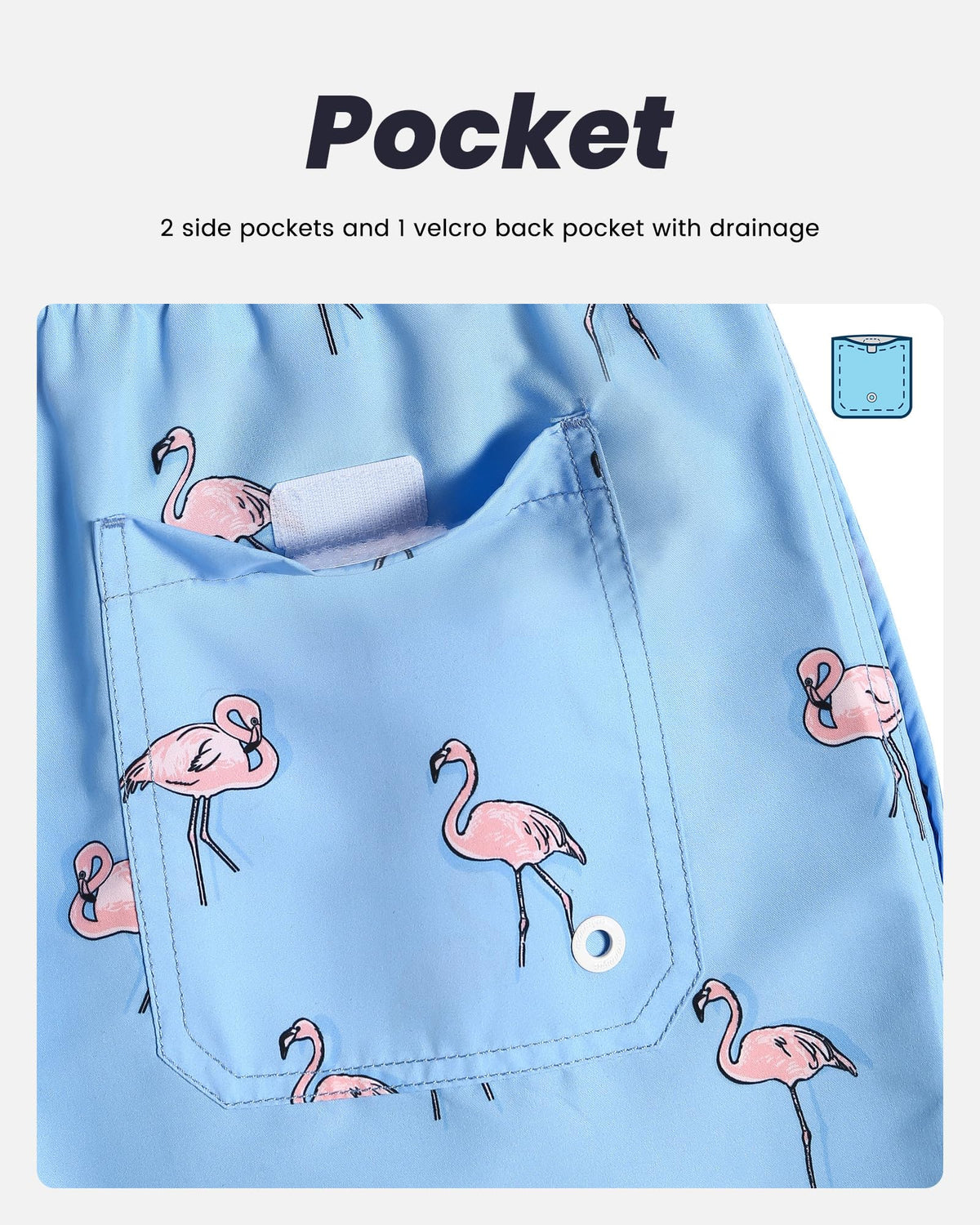 maamgic Mens Swim Trunks Quick Dry Swim Shorts with Mesh Lining Funny Swimwear Bathing Suits 7inch Flamingo Blue Large