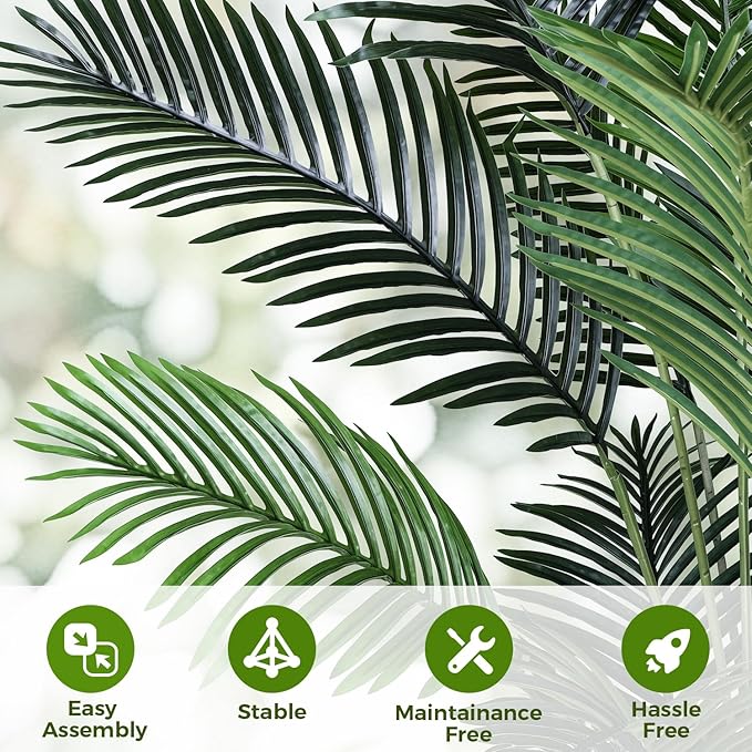 Artificial Areca Palm Tree 7FT Fake Potted Plant Faux Silk Tropical Areca Palm Real Bark Design, Large Artificial Plant in Tall White Pot for Home Living Room House Warming Floor Decor