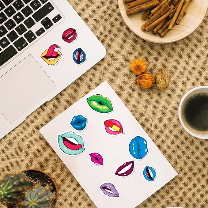 Colorful Art Lips Mouth Expressions Vinyl Stickers Pack 50pcs for Teens Girls Laptop Water Bottle Phone Case Scrapbook DIY Hard Bedroom Wall Decoration Hat Bumper Bike Kids