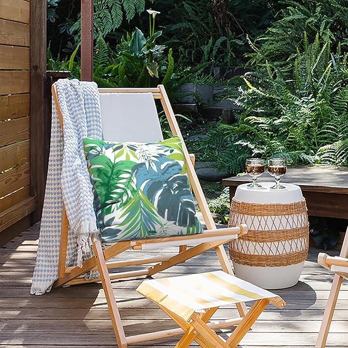 Outdoor Throw Pillow Covers 18”x18”, Decorative Pillow Covers for Patio Furniture, Modern Cushion Cases for Garden Couch Home Sofa Bed Office Chair, Pack of 2, Islamorada Blue Green